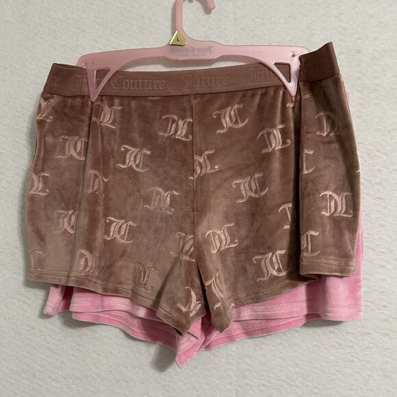 Juicy Couture Lounge Shorts Women L Pink Brown 2 Pk Velour Plush Bling Logo NWT - Picture 12 of 12